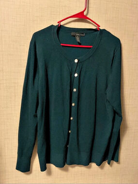 Grace Button Front Cardigan in Green Size 2X Like New